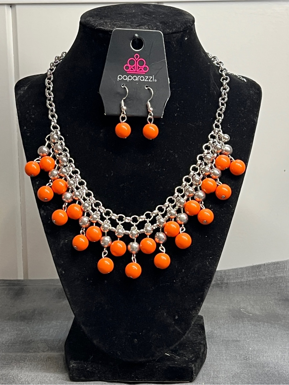 Paparazzi Orange Beaded Multi-Drop Necklace and Earring Set